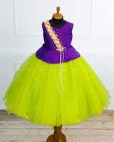 Peplum  Violet and Lime Green Flower Frock