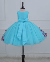 Aqua Marine Blue Partywear Frock with Spreaded Rani Pink Butterflies