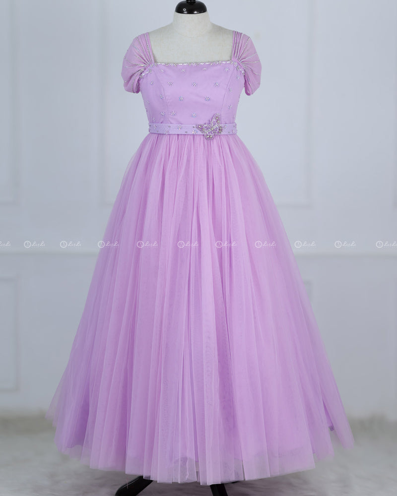 Butterfly Gown in Lavender Pink Color with Handwork Detachable Belt