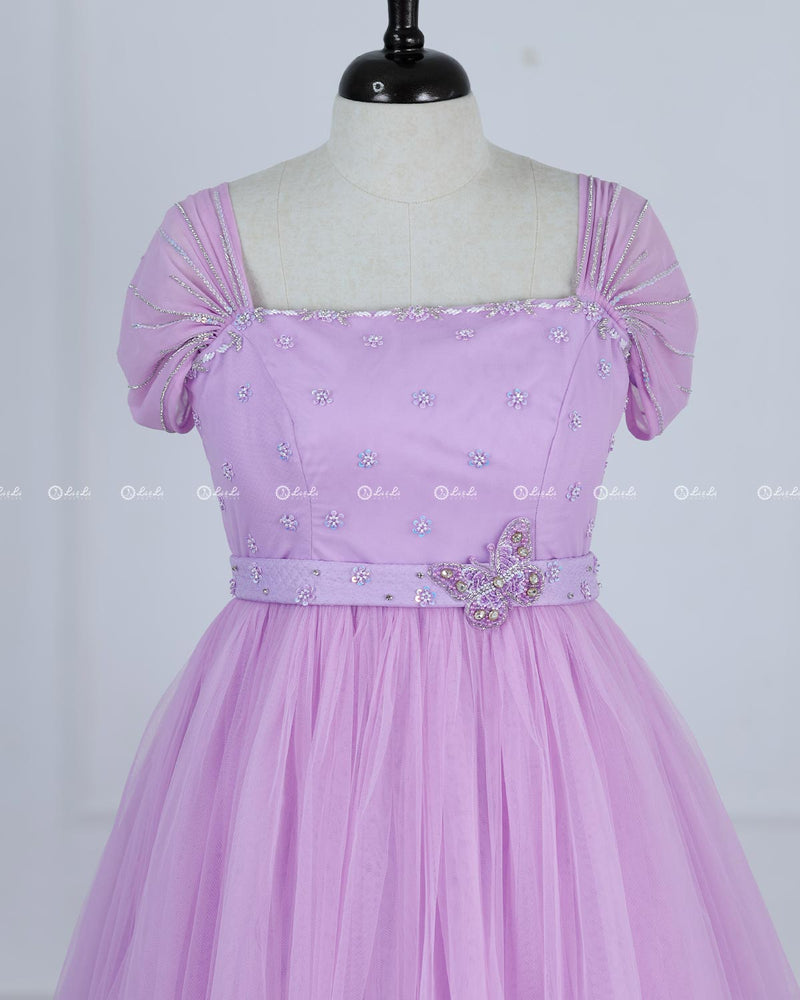 Butterfly Gown in Lavender Pink Color with Handwork Detachable Belt