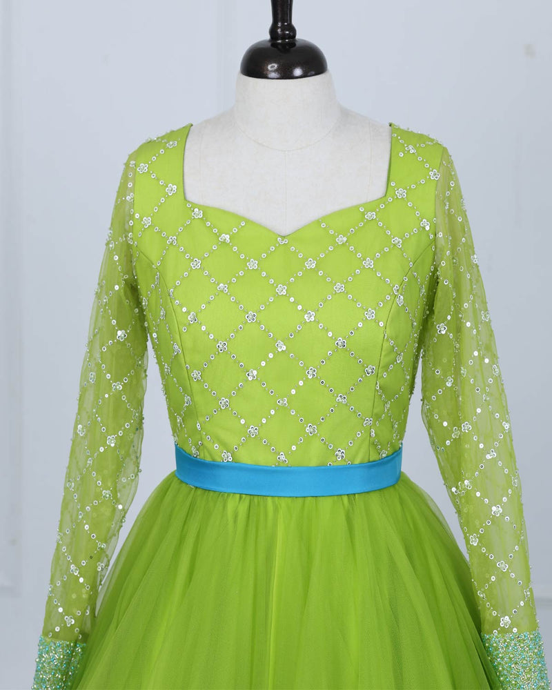 Ombre-Shaded Lime to Turquoise Sequin yoke with Layered Bottom Gown –  www.liandli.in