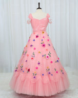 Organza Cap Sleeve Multi Layered Floral Full Length Gown - Peach(New)(Bestseller)