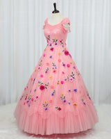 Organza Cap Sleeve Multi Layered Floral Full Length Gown - Peach(New)(Bestseller)