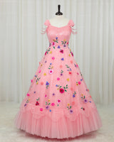 Organza Cap Sleeve Multi Layered Floral Full Length Gown - Peach(New)(Bestseller)