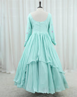 Georgette Full Sleeve High Low Full Length Gown Ice Blue Green(New)