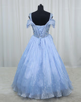Organza Sleeveless Fabric-Manipulated Floral Full-Length Gown - Blue Ash (New)