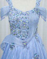 Organza Sleeveless Fabric-Manipulated Floral Full-Length Gown - Blue Ash (New)