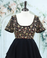 Georgette Black Gown With Golden handworked Yoke Full Gown - Black (New)