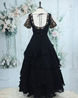 Georgette Black Gown With Golden handworked Yoke Full Gown - Black (New)