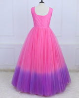 Rose Pink and Lavender Embroidery Gown with Weaving Yoke Pattern and Highlighted Handwork