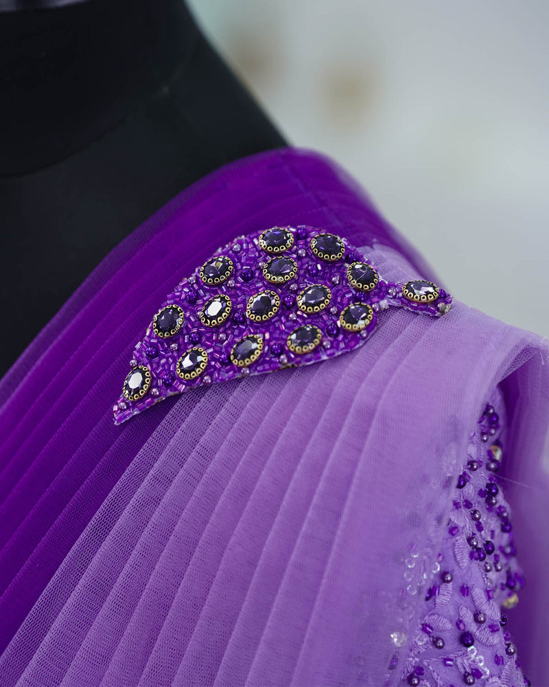 Lavender and purple color gradient gown with draped dupatta – www.liandli.in Lavender and purple color gradient gown with draped dupatta – www.liandli.in
