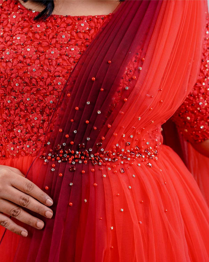 Red and Maroon Gradient Gown Online Buy Designer Party Wear