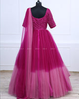 Plum purple and pink color gradient gown with draped dupatta