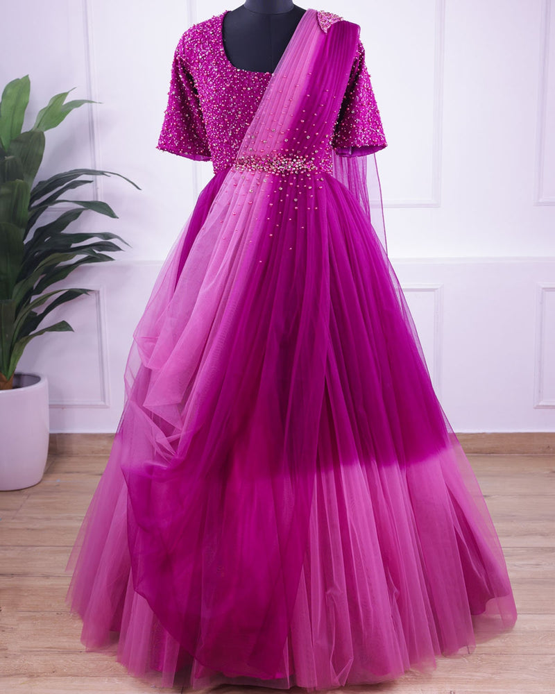 Purple and Pink Gradient Gown Online Princess Gown for Girl