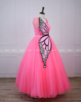 Monarch Butterfly Theme Gown in Flamingo Pink Color with Detachable Wings and Belt