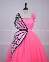 Monarch Butterfly Theme Gown in Flamingo Pink Color with Detachable Wings and Belt