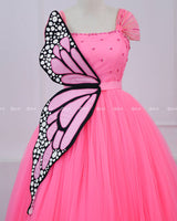 Monarch Butterfly Theme Gown in Flamingo Pink Color with Detachable Wings and Belt