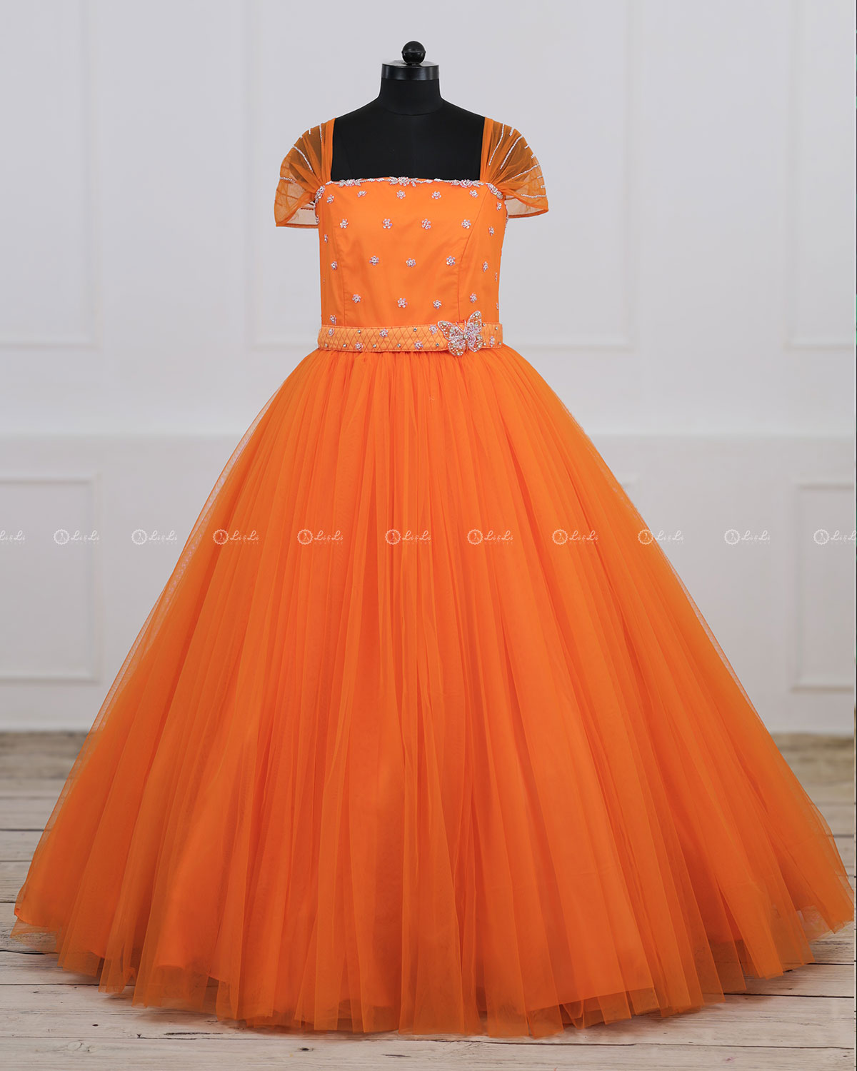 Monarch Butterfly Theme Gown in Tangerine Orange Color with Detachable –  www.liandli.in
