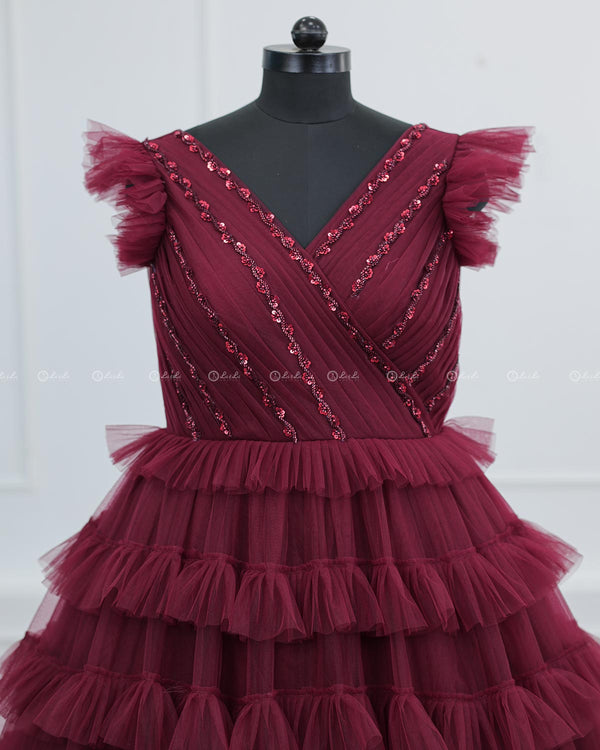 Multi Layered Maroon  Gown