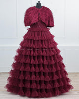 Multi Layered Maroon  Gown