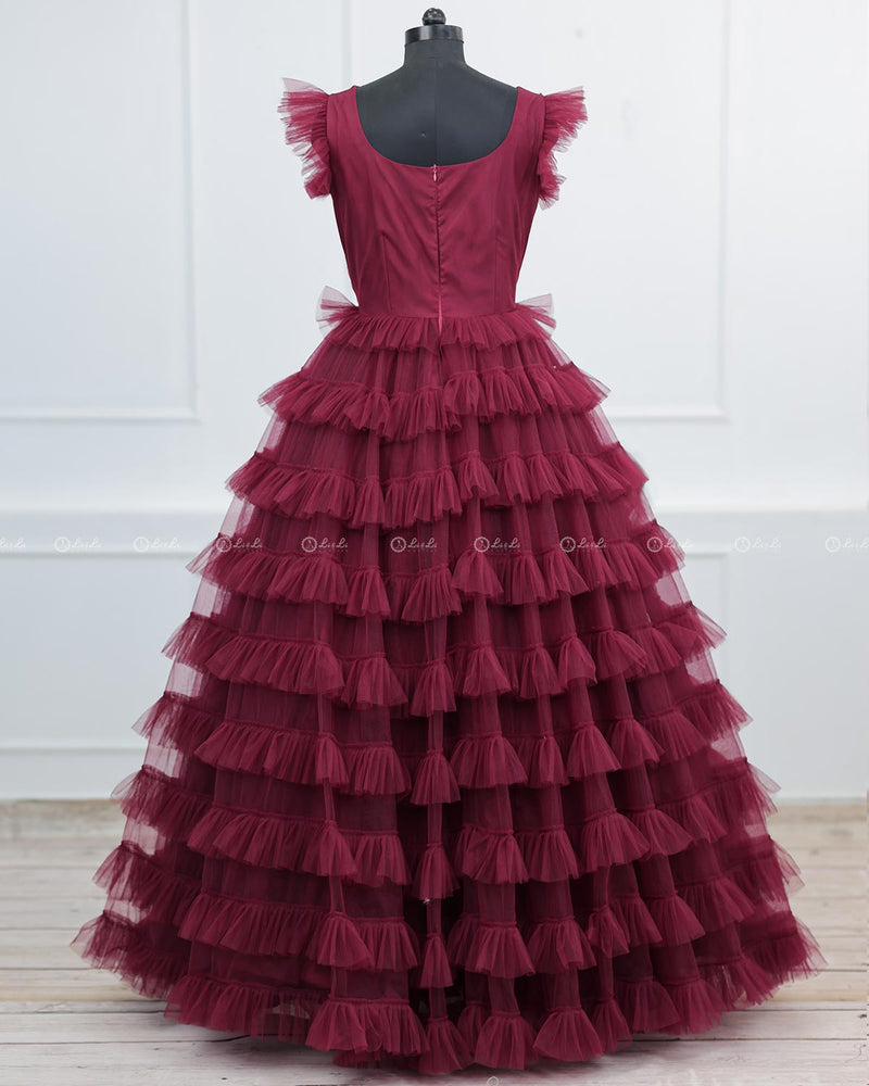 Multi Layered Maroon  Gown