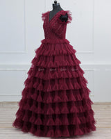 Multi Layered Maroon  Gown