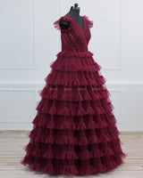 Multi Layered Maroon Gown