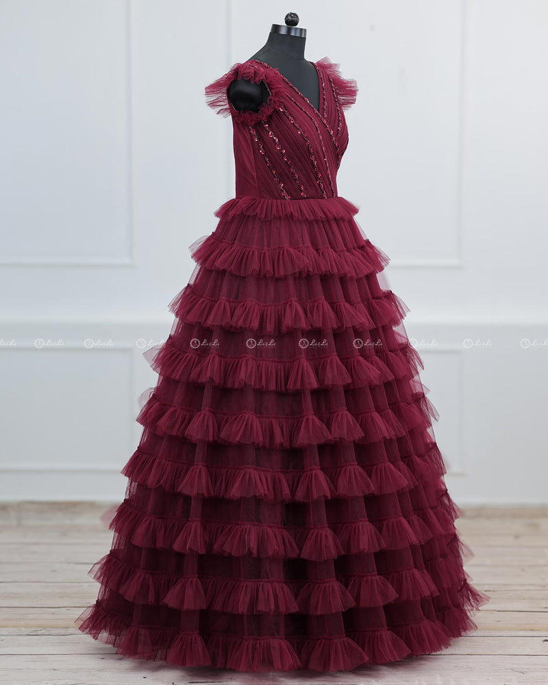 Multi Layered Maroon Gown