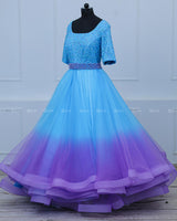 Sky Blue  and Lavender  Color Gradient Gown with Detachable Belt.