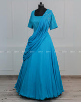 Sea Blue Colour Georgette Graped Gown.