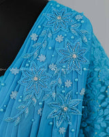 Sea Blue Colour Georgette Graped Gown.