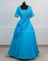 Sea Blue Colour Georgette Graped Gown.