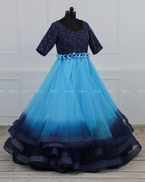 Navy Blue and Sky Blue Color Gradient Gown