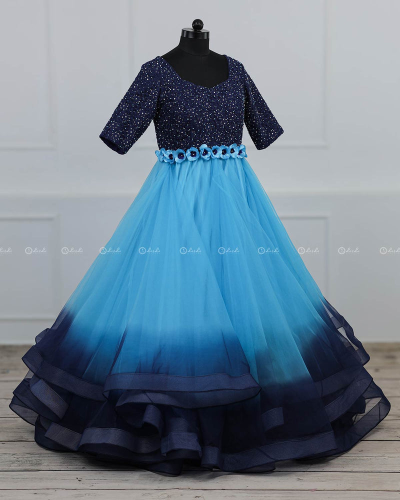 Navy Blue and Sky Blue Color Gradient Gown