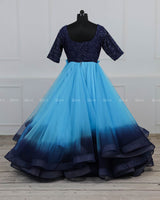 Navy Blue and Sky Blue Color Gradient Gown