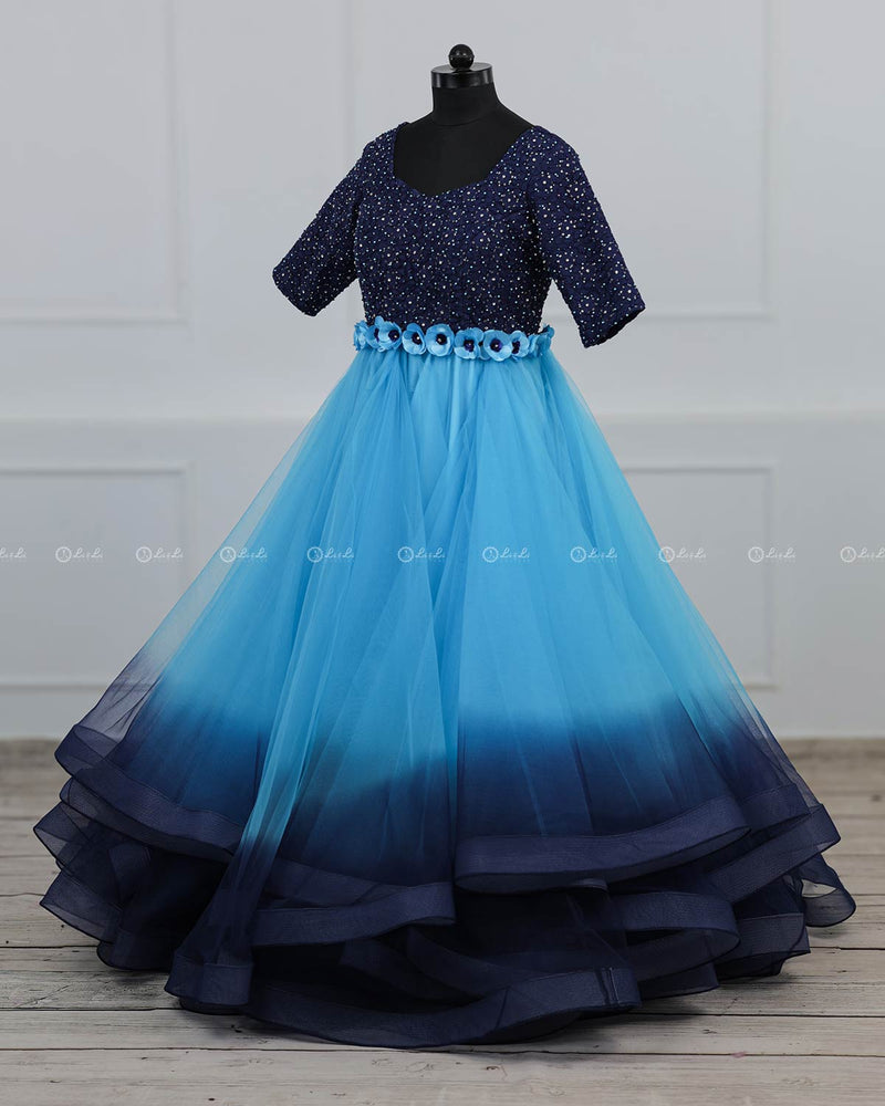 Navy Blue and Sky Blue Color Gradient Gown