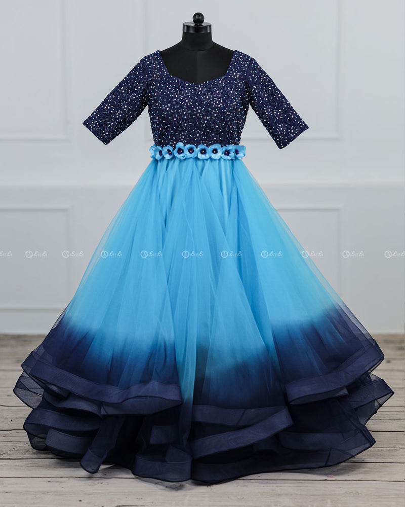 Navy Blue and Sky Blue Color Gradient Gown