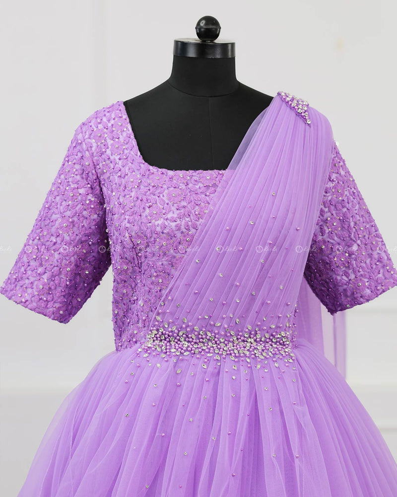 Lavender Gown with Draped Duppatta