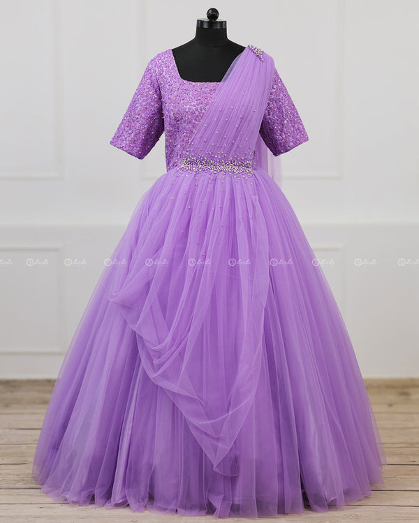 Lavender Gown with Draped Duppatta