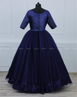 Navy Blue Gown With Pearl Detailed Yoke.