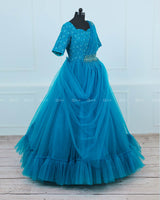 Sea Blue Gown with Draped Duppatta