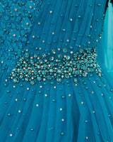 Sea Blue Gown with Draped Duppatta