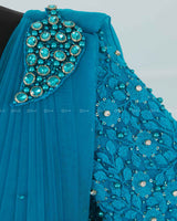 Sea Blue Gown with Draped Duppatta