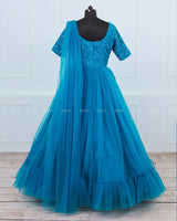 Sea Blue Gown with Draped Duppatta