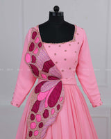 Monarch Butterfly Theme Gown in Flamingo Pink Color with Detachable Wings and Belt