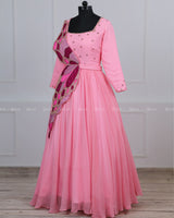 Monarch Butterfly Theme Gown in Flamingo Pink Color with Detachable Wings and Belt