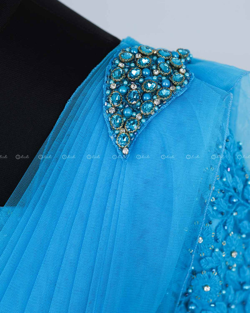 Sky Blue Gown with Draped Dupatta