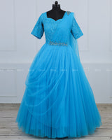 Sky Blue Gown with Draped Dupatta