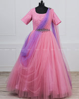 Pink and Lavender Gown with Draped Duppatta