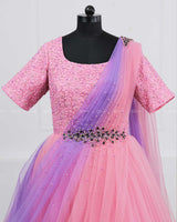 Pink and Lavender Gown with Draped Duppatta